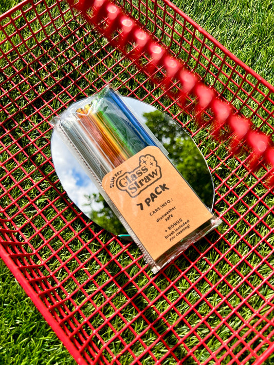 7 Pack Slim Glass Drinking Straws (6in Short Set)