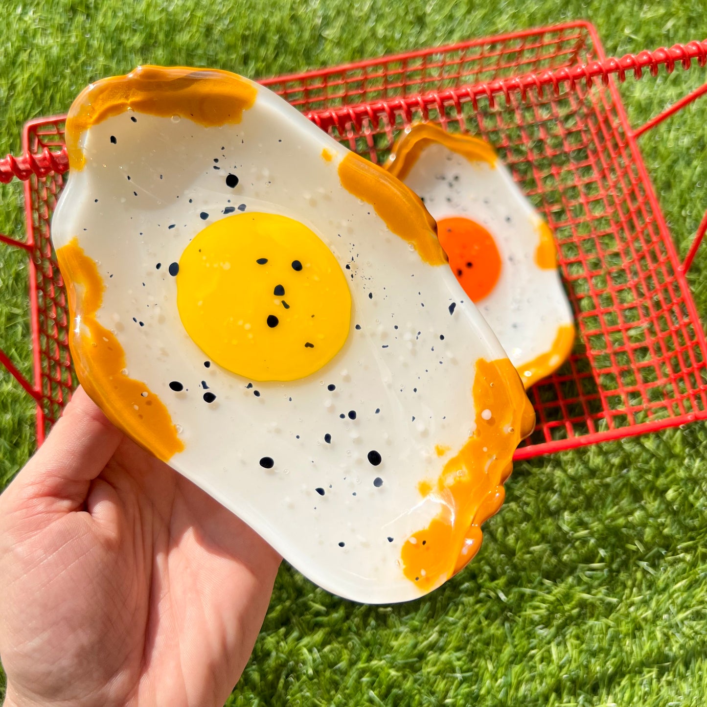 Fused Glass Fried Egg with Salt & Pepper Oval Dish
