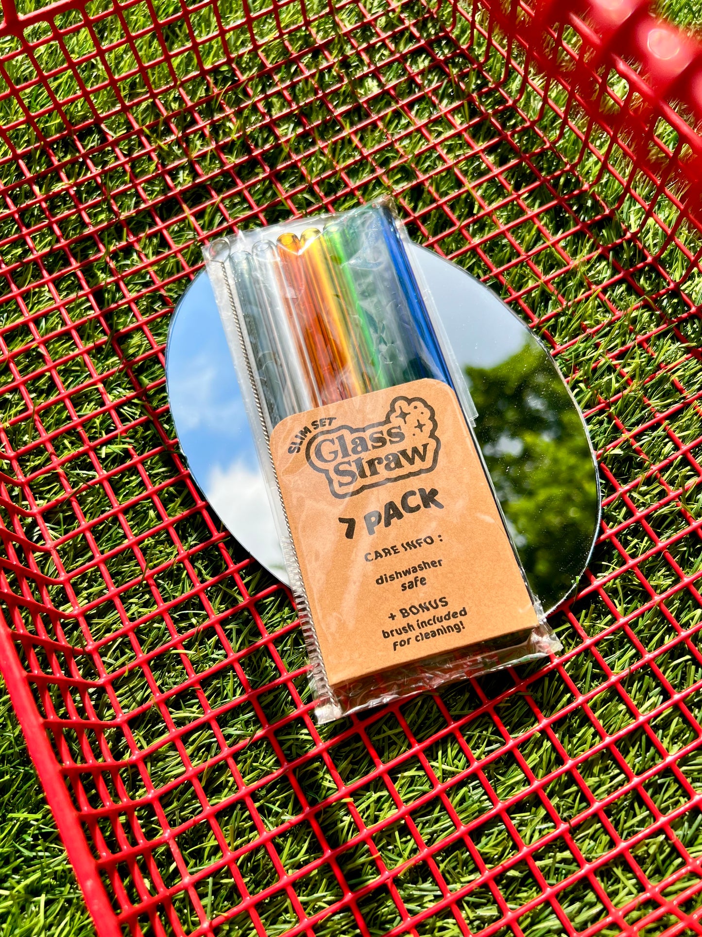 7 Pack Slim Glass Drinking Straws (6in Short Set)