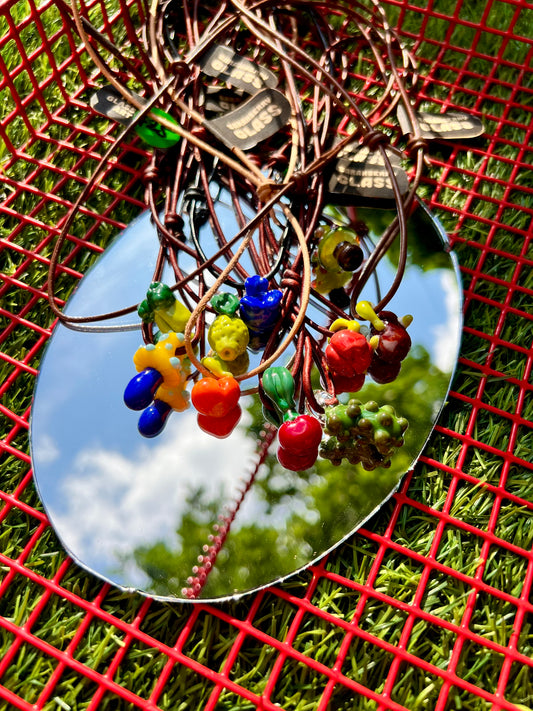 Glass Bead & Adjustable Leather Cord Necklace