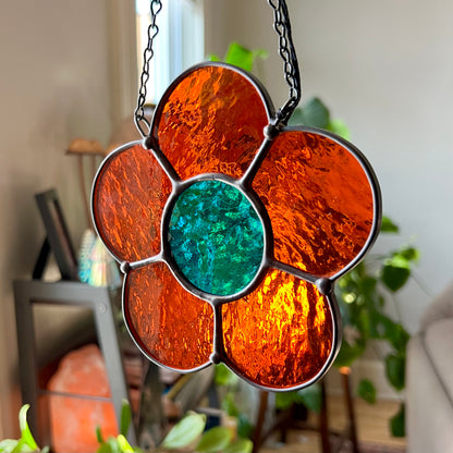 Groovy Stained Glass Flower ✿ red orange + blue