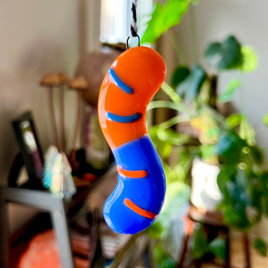 Glass Gummy Worm Ornament ~ orange + blue