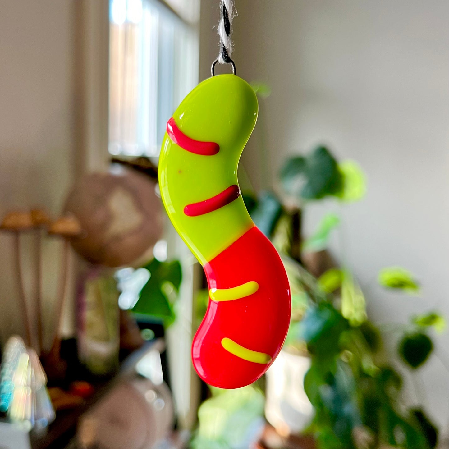 Glass Gummy Worm Ornament ~ green + red