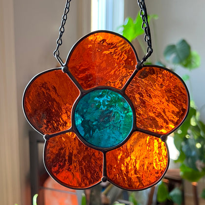 Groovy Stained Glass Flower ✿ red orange + blue