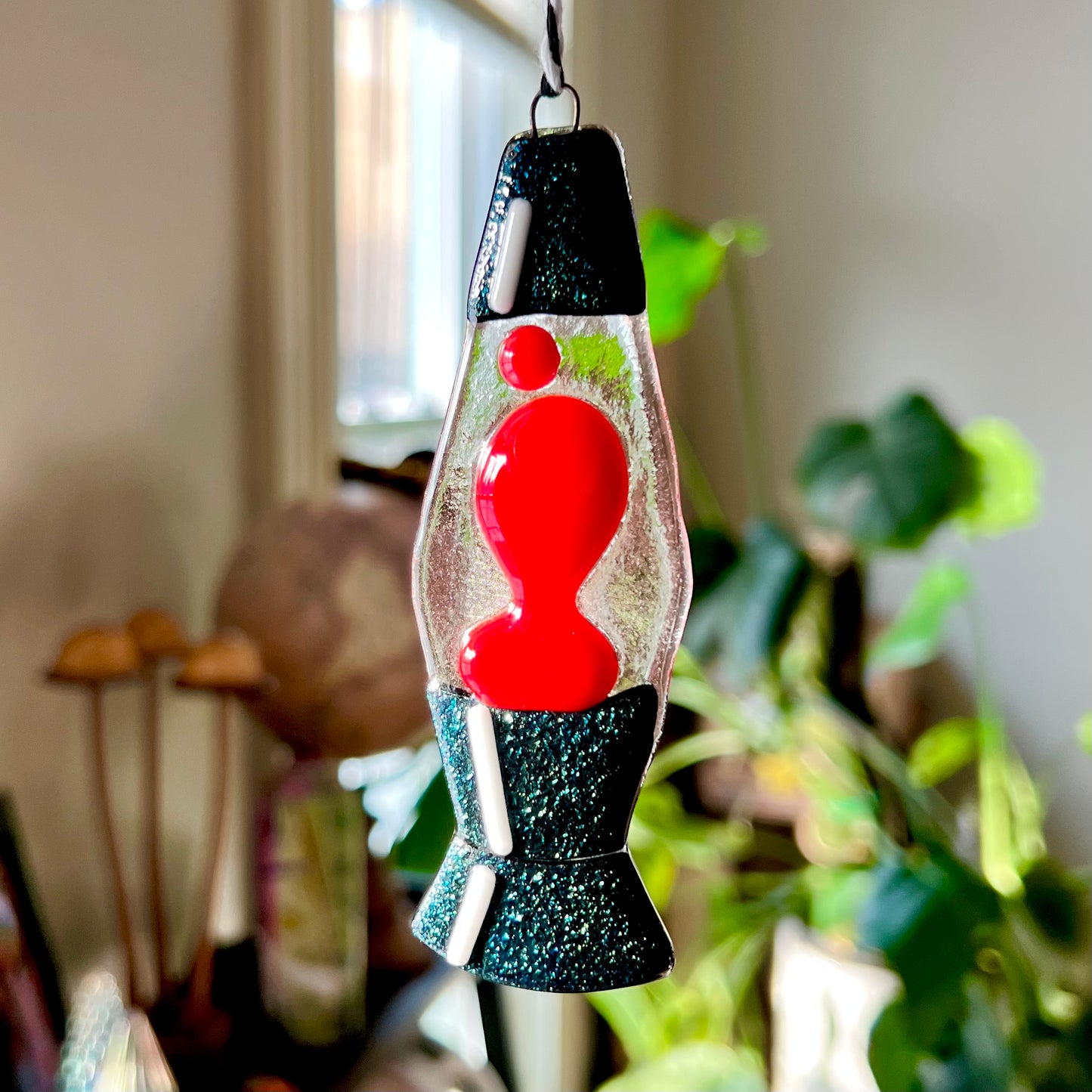Glass Lamp Ornament ~ red, dichroic black + clear
