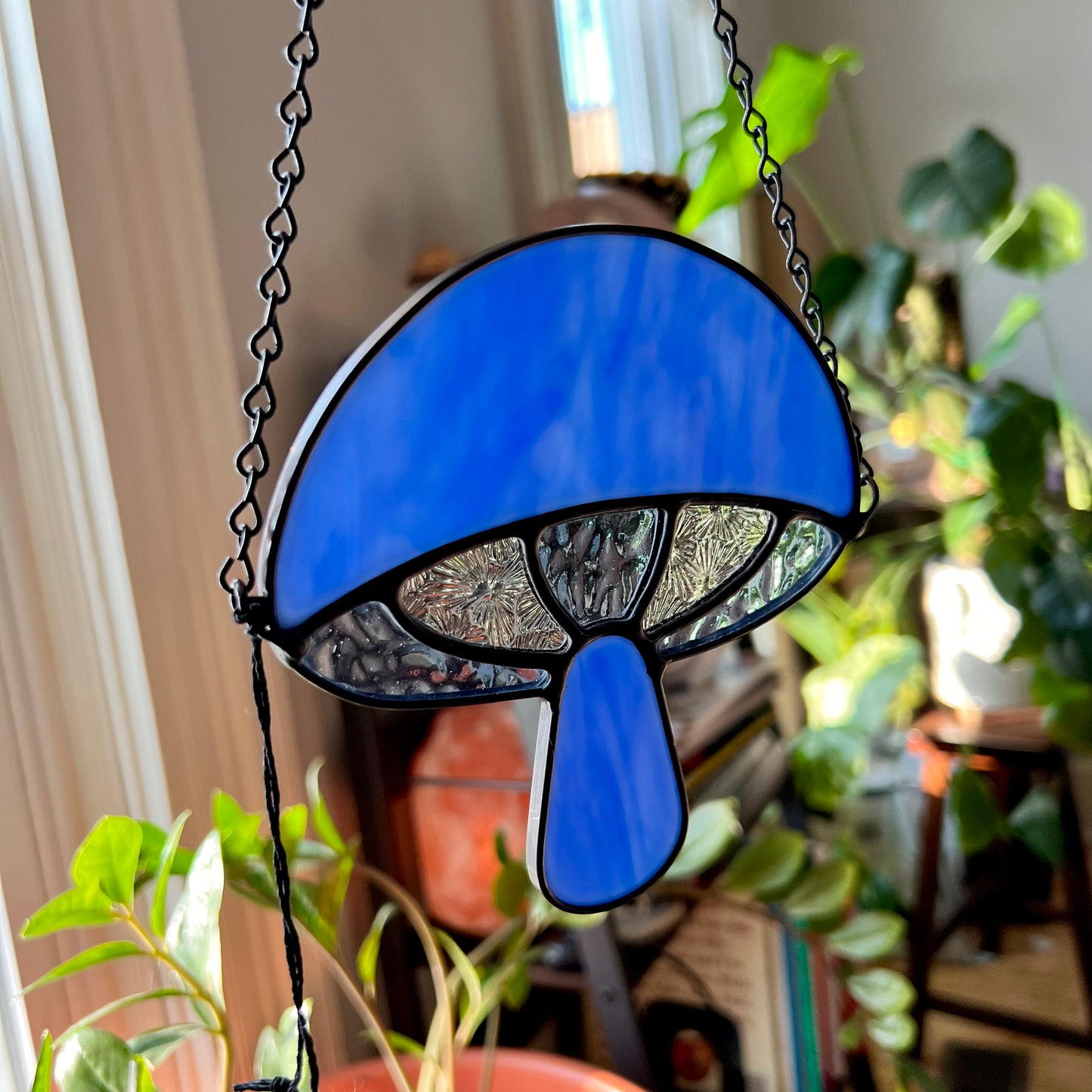 Mondo Stained Glass Mushroom ~ sky blues + clear *discounted*