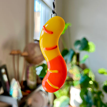 Glass Gummy Worm Ornament ~ yellow + orange