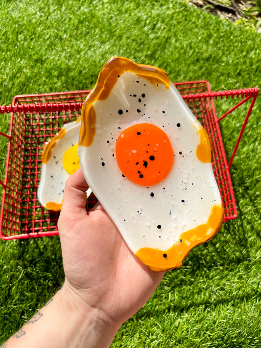 Fused Glass Fried Egg with Salt & Pepper Oval Dish