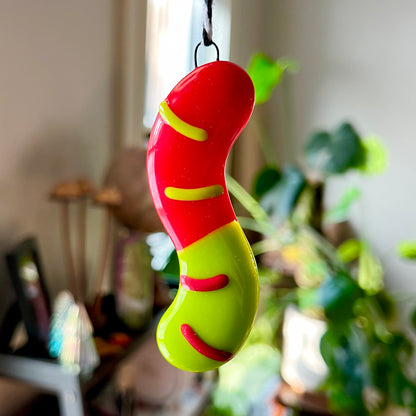 Glass Gummy Worm Ornament ~ red + green