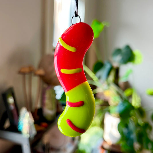 Glass Gummy Worm Ornament ~ red + green