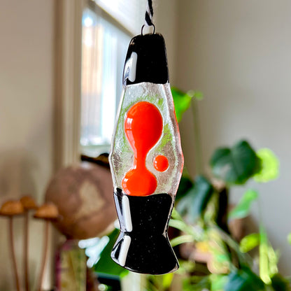 Glass Lamp Ornament ~ orange, black + clear
