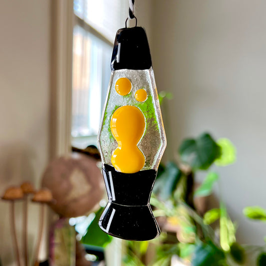 Glass Lamp Ornament ~ yellow, black + clear